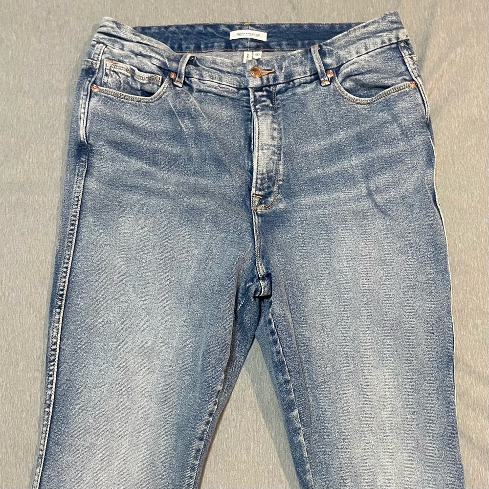 Good American Good Curve Straight Fray Hem Jeans Size 16 Medium Blue High Rise - Picture 3 of 14